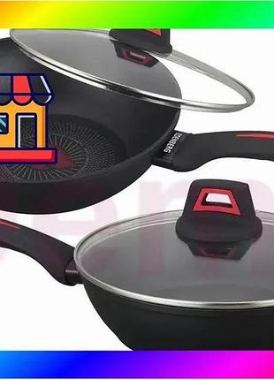 Bs антипригарная глубокая сковорода best mix с крышкой wok benson 26см bn-835 bas77/n