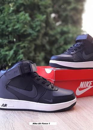 Nike air force 1 mid ´07 lv8  високі на липучке сірі з чорним на білій  шкірахутро
