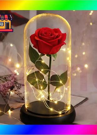 Bs роза в колбе best mix с led подсветкой на черной подставке bas77/n