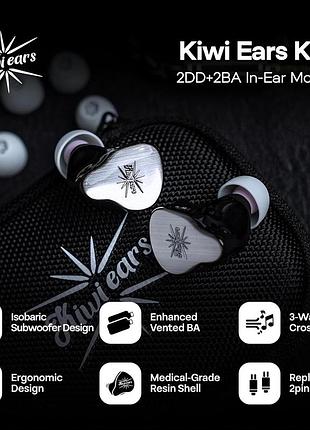 Наушники linsoul kiwi ears ke4 2dd+2ba hifi iem gaming silver с отсоединяемым кабелем для музыки и гейминга
