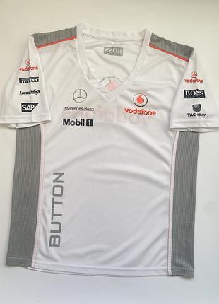 Женская белую футболку vodafone mclaren mercedes с именем гонщика дженсона баттона размер s