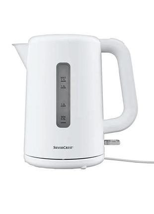 Электрочайник silver crest swkk 3000 c3, 1.7 л, белый, пластиковый корпус, вращение на подставке 360°
