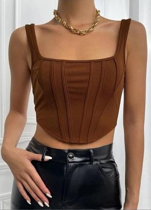 Неймовірно стильний коричневий топ-корсет бренду prettylittlething, s-m-l.