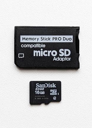 Переходник адаптер и карта памяти ms pro duo 16gb для консоли sony ppsp