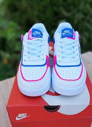 N1ke air force 1 shadow белые с малиной и синим