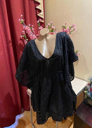Черная пляжная туника-накидка из прошвы от бренда primark uk14-16 eur 42-44