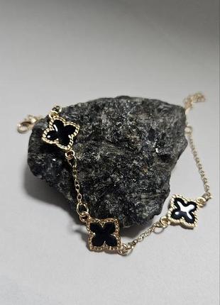 ✨ золотистый браслет-цепочка «черный клевер» в стиле van cleef ✨