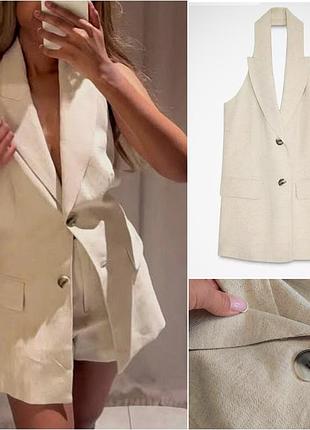 Жилет подовжений лляний zara.