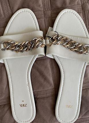 Новые кожаные шлепки миди 41 р на среднюю ногу zara