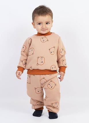 Теплый детский костюм на флисе бежевый 80
