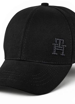 Бейсболка tommy hilfiger мужская чёрная с вышитым 3d логотипом, весна-осень, коттон, регулируемая 57-58