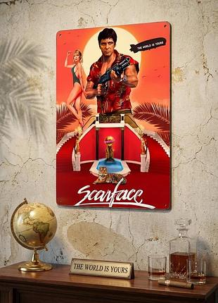 Металлическая винтажная табличка лицо со шрамом scarface тони 14х20 см
