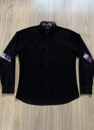 Мужская чёрная вельветовая рубашка из микро вельвета rieppa slim fit