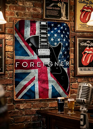 Металлическая винтажная табличка foreigner рок-группа гитара 14х20 см