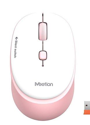 Комп’ютерна миша meetion r571, бездротова 2.4g, ергономічний дизайн, змінне dpi, біло-рожева