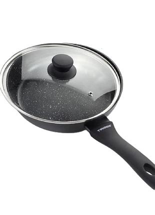 Сковорода tiross ts 2404p диаметром 28 см с крышкой и гранитным покрытием. black