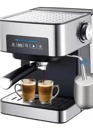 Кофеварка domotec ms-136, рожковая, 850 вт, 15 бар, объем 1,6 л, черный/серый