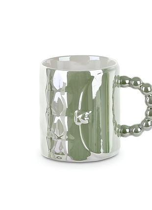 Керамічна чашка stenson beads, однотонна, 8х10 см, зелена