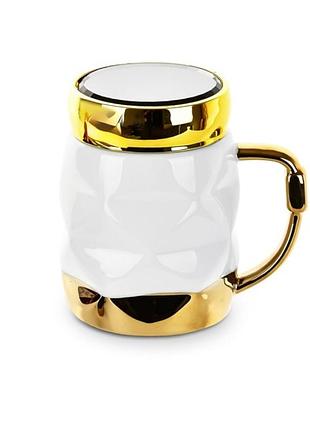 Чашка с крышкой закручивается stenson stylish керамика и пластик 6.5х11 см белый (r32732)
