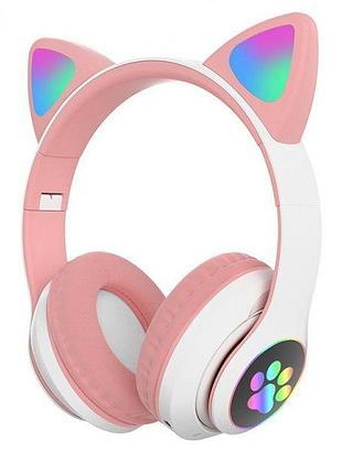 Беспроводные наушники bluetooth cat ear vzv-23m 7695 360мач с подсветкой pink