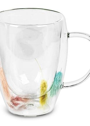 Чашка для кофе и чая stenson feather, стекло с двойной стенкой, 350 мл (r92966)
