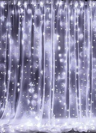 Гірлянда штора xmas 3mx3m 300 led w-9 білий copper на мідному дроті