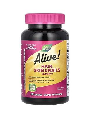 Alive!®, жувальні таблетки для волосся, шкіри та нігтів, зі смаком полуниці, 60 шт