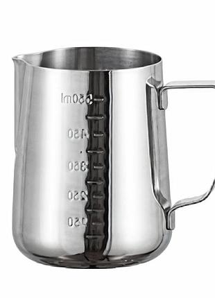 Питчер для взбивания молока stenson 1.0 л с мерной шкалой, модель r92698-1.0, серебристый