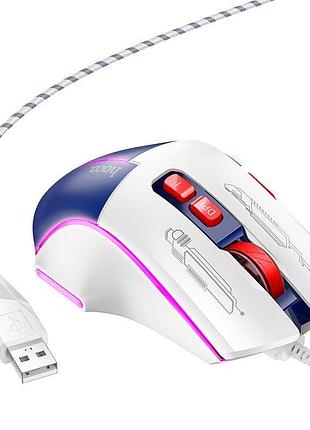 Игровая ведущая мышь hoco gm31 overlord luminous, led-подсветка, регулируемые режимы dpi 1200/1800/2400/3600, бело-синяя