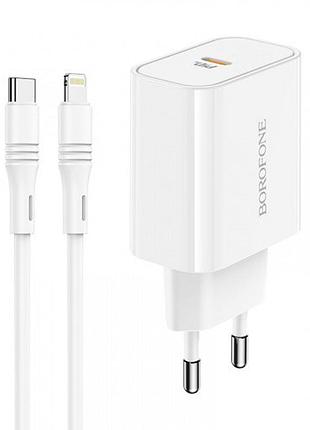 Адаптер сетевой borofone type-c to lightning cable easy speed single port charger ba57a |type-c, 20w/3a, pd/qc|