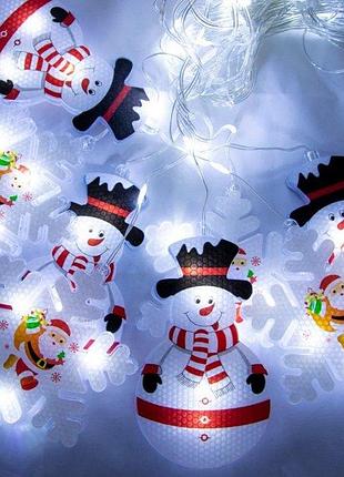 Светодиодная гирлянда xmas штора фигурки 3d снеговика и снежинки 3mx70cm 95 l белый