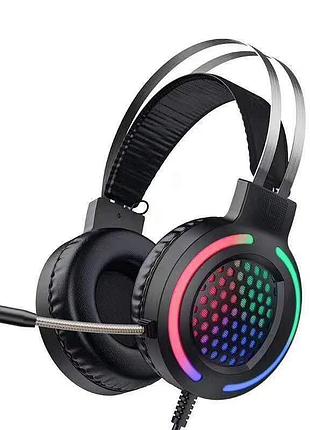 Наушники игровые носо gaming led headphones esd03 usb mini-jack 3.5 mm 2м black