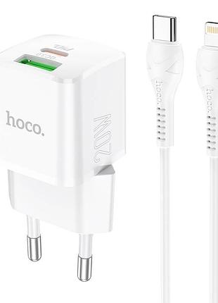 Сетевое зарядное устройство hoco type-c to lightning cable prestige charger set n20 |1usb/1type-c, 20w, 3a, qc/pd|