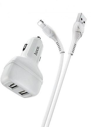 Автомобільний адаптер hoco lightning cable leader z36 2usb 2.4a білий