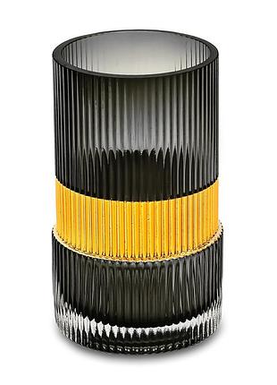 Ваза скляна stenson candle r95318, 10×20 см, сіра із золотим оздобленням
