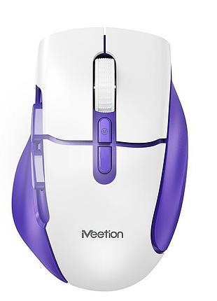 Мышь meetion btm001 беспроводная 2.4g+bluetooth с rgb-подсветкой бело-фиолетовая