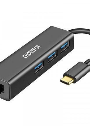 Хаб choetech usb-c 3.1 – 3 порти usb 3.0 + ethernet rj45 (1000 мбіт/с), модель hub-u02-bk