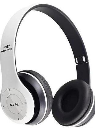 Беспроводные наушники bluetooth p47 bt wireless c микрофон mp3 плеером + fm радио, microsd белые