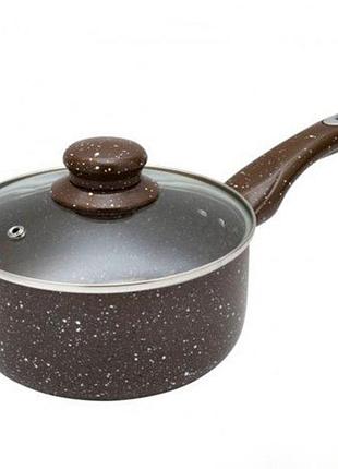 Сотейник stenson mh-2757 "мраморная крошка", 16×9 см, с крышкой, антипригарный, коричневый