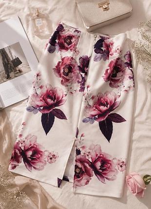 Біла спідниця міді f&f з великими квітами pencil skirt