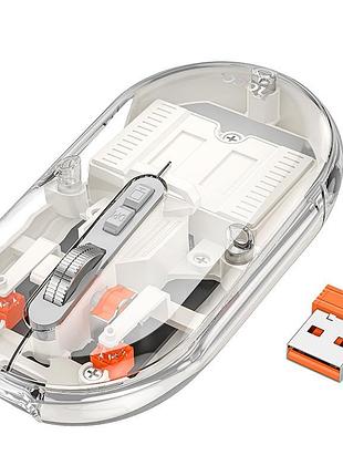 Беспроводная мышь hoco general gm35, 1600 dpi, подключение 2.4g+bluetooth, цвет прозрачный с белым