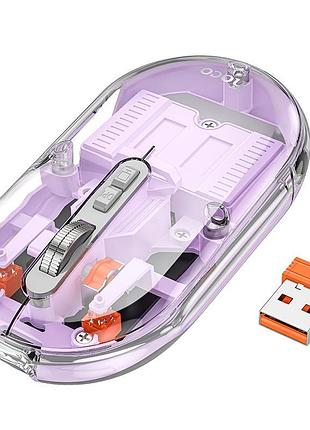 Компьютерная мышь hoco gm35 general, беспроводная dual mode 2.4g+bluetooth, 1600 dpi, прозрачная с фиолетовым