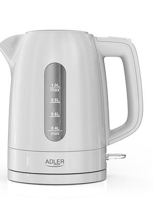 Чайник adler ad 1380 электрический 1 л 2200 вт пластик 360 градусов белый