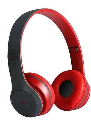 Наушники беспроводные bluetooth microsd mp3 mdr p47 bt, красно-серые