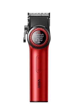 Машинка для стрижки волос vgr v-001, красная, 10 насадок, аккумулятор 4600 mah, led дисплей, 9000 rpm