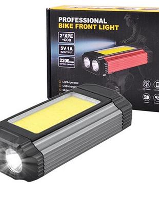 Велофонарик аккумуляторный luxury 501-2xpe+cob зу type-c