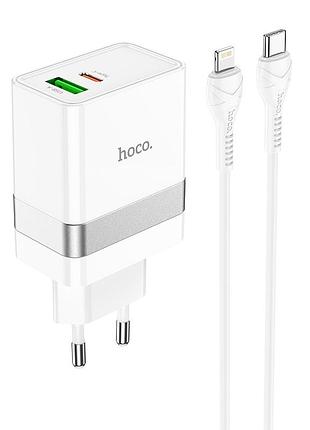 Зарядное устройство hoco n21 extension speed usb+type-c + кабель type-c/lightning, 3a,