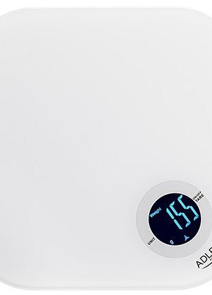 Ваги кухонні adler ad 3180 з дисплеєм lcd, скляна платформа max 10 kg. white