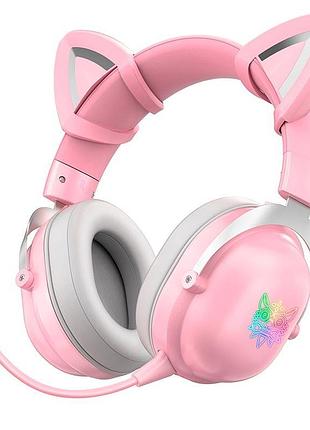 Навушники бездротові bluetooth onikuma gaming cat with led b20 рожевий
