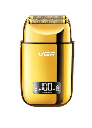 Электробритва vgr v-338 влагостойкая с led-дисплеем золотистая (v-338)